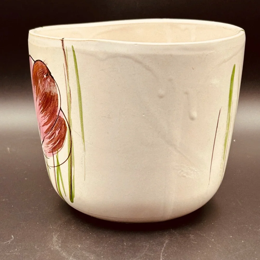 VTG Made Italy Hand Painted Ceramic Planter MC Floral Crocus Tulip Cachepot Pot